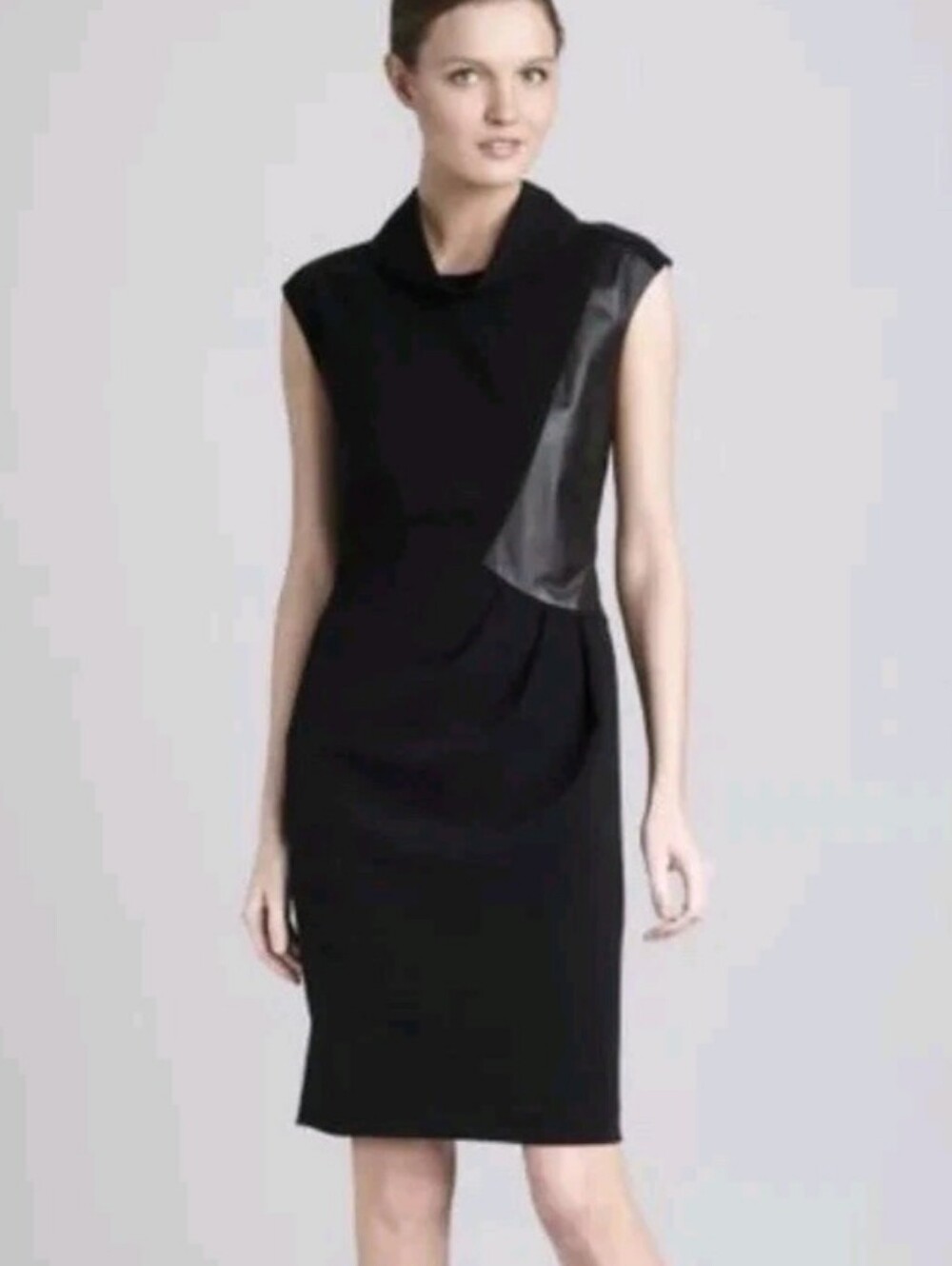 LAFAYETTE 148 black sleeveless midi dress with leather panel - size 6